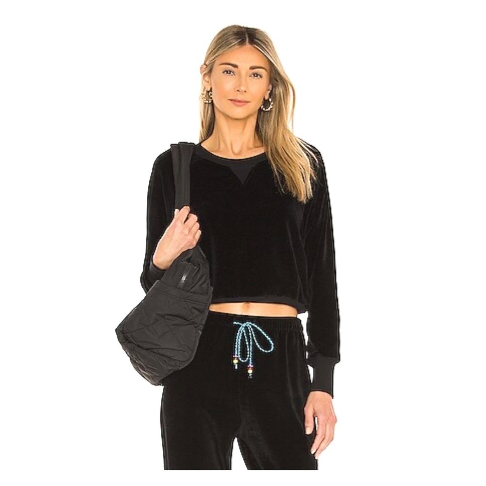 DANNIJO Womens Black Velour Tracksuit Set Cropped Sweatshirt Joggers Small NWT